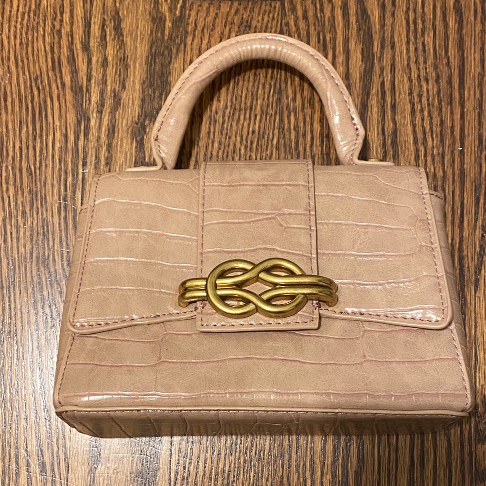 Zara Tan Mini Bag with Gold Accent